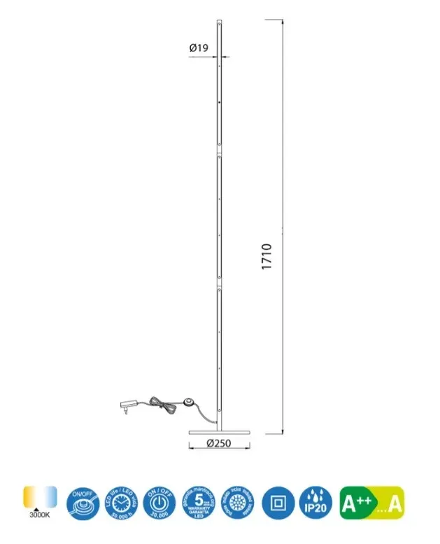 Lámpara de pie TORCH LED 25W en negro, diseño minimalista - Imagen 4