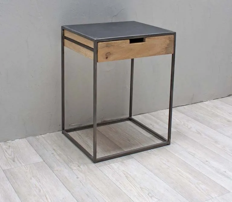 Mesa de noche Brooke en madera de mango y metal Natural & Grey Mate - Imagen 2