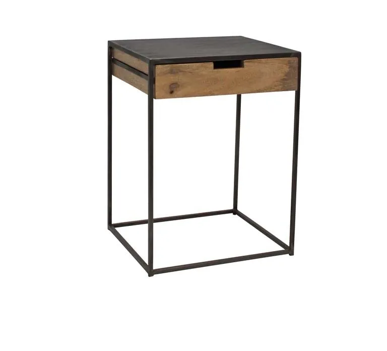 Mesa de noche Brooke en madera de mango y metal Natural & Grey Mate