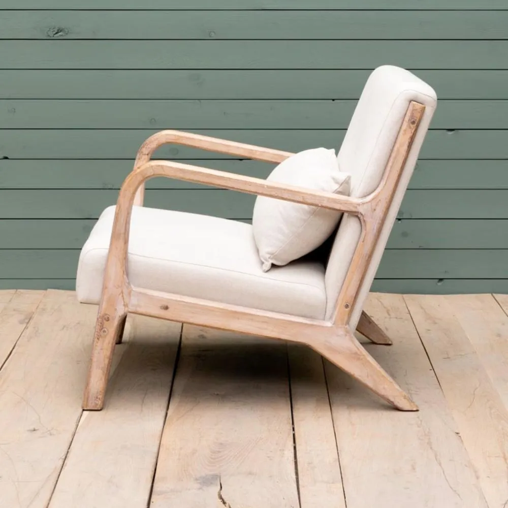 Butaca Chassepierre de madera de caucho tapizada Beige - Imagen 5