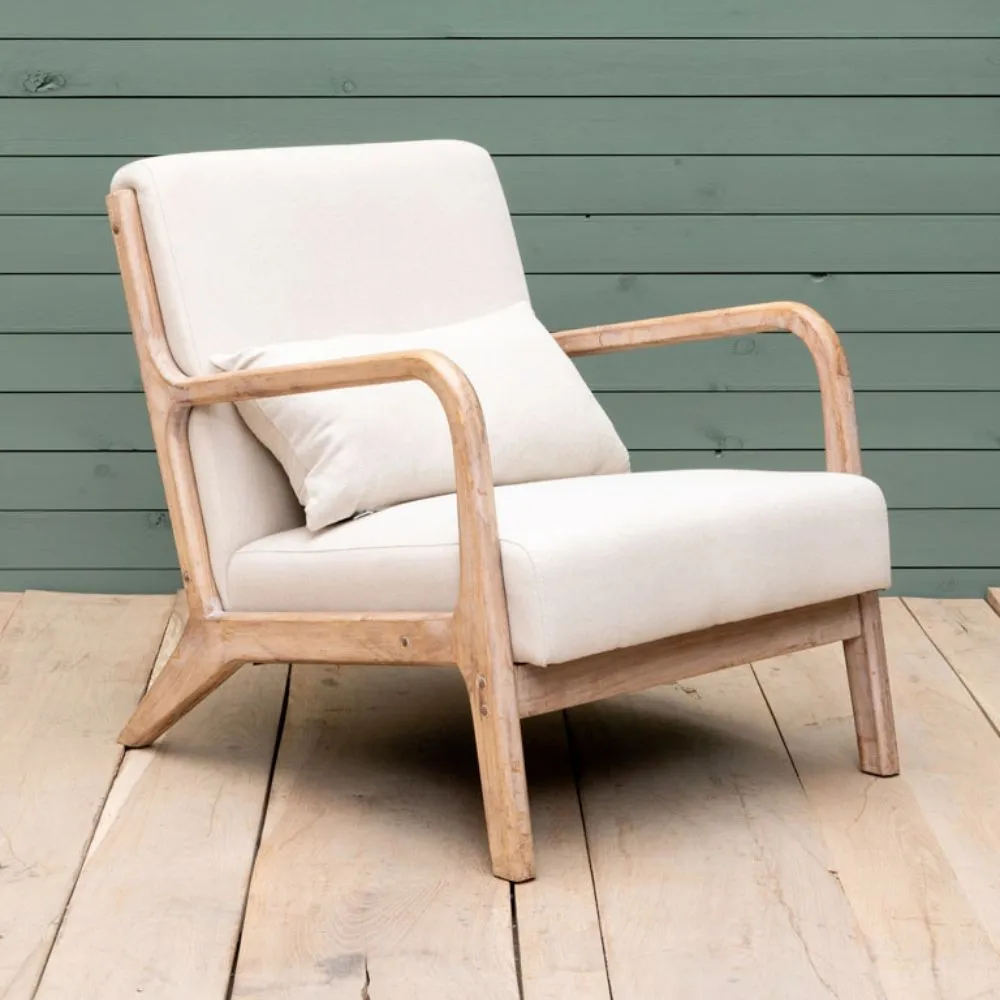 Butaca Chassepierre de madera de caucho tapizada Beige - Imagen 2