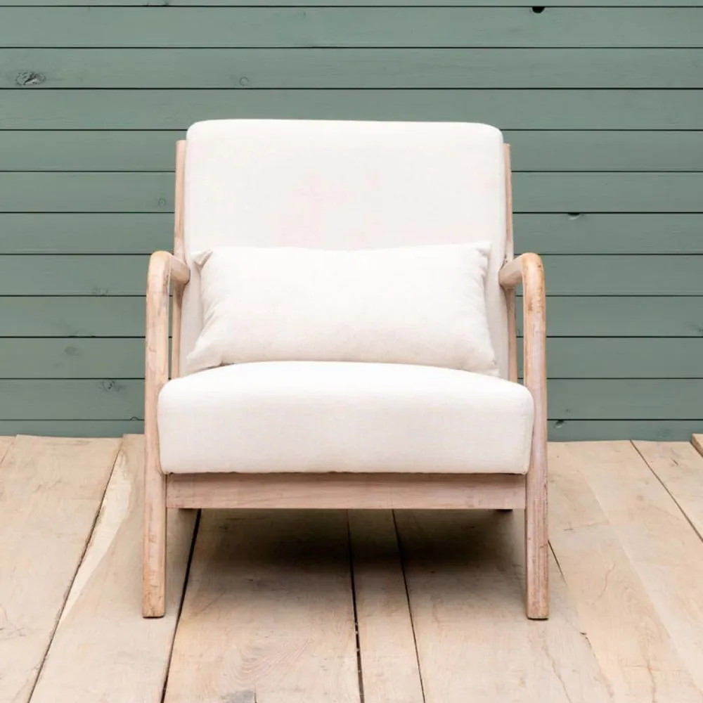 Butaca Chassepierre de madera de caucho tapizada Beige - Imagen 3