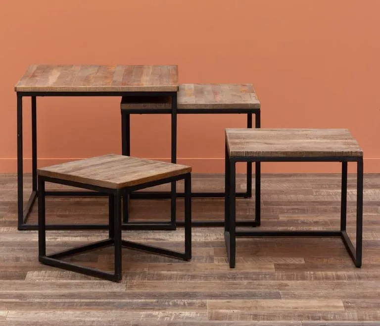 Mesas nido auxiliares Wicket en madera de teca y metal Natural - Imagen 4