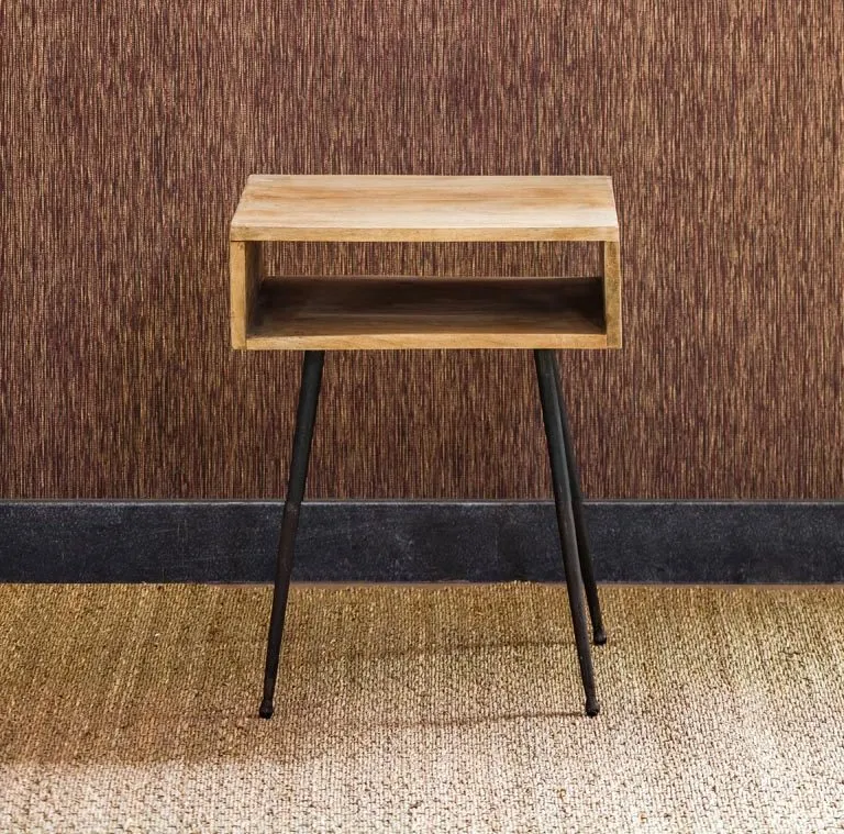 Mesita de noche Space en madera de mango y metal Natural & Black - Imagen 2