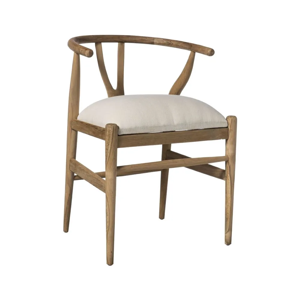 Silla U en madera de teca Natural & Off-white