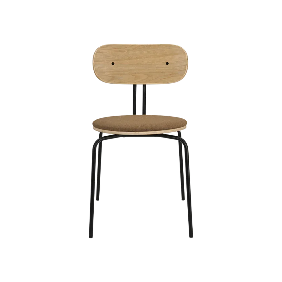 Silla Curious en madera de roble y acero tapizada Caramel & Black - Imagen 2