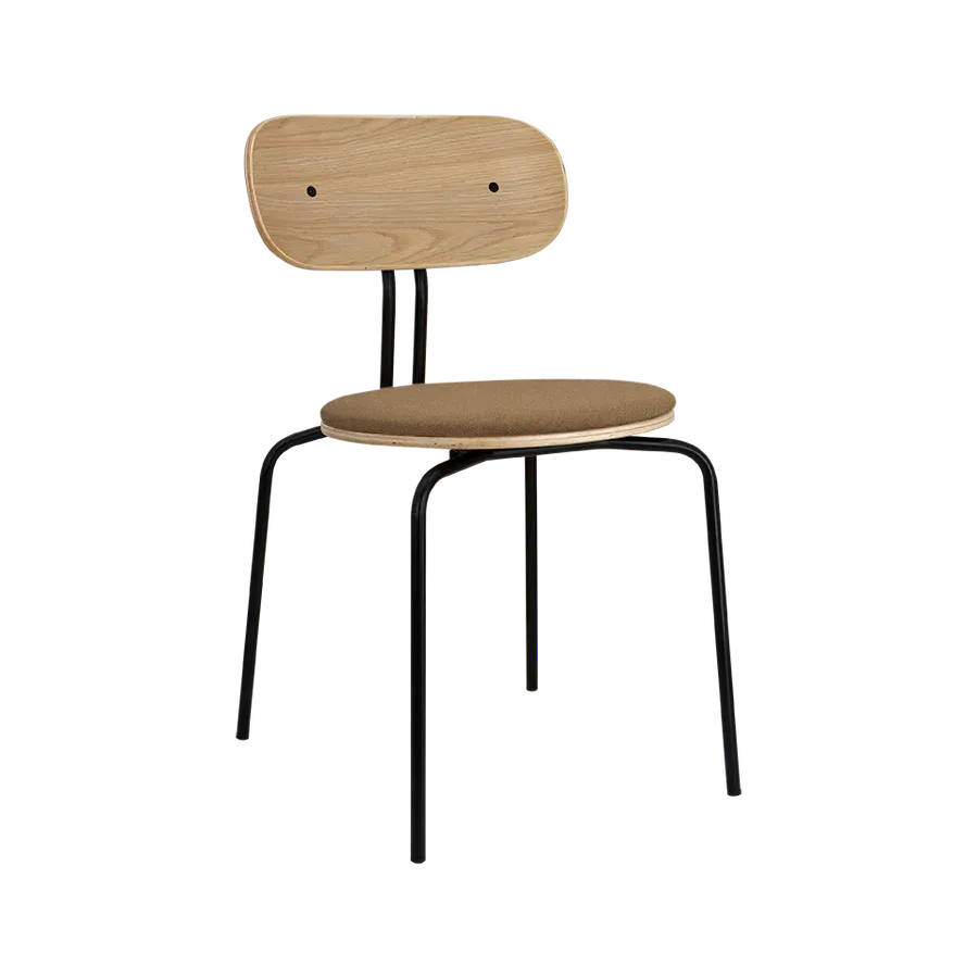 Silla Curious en madera de roble y acero tapizada Caramel & Black