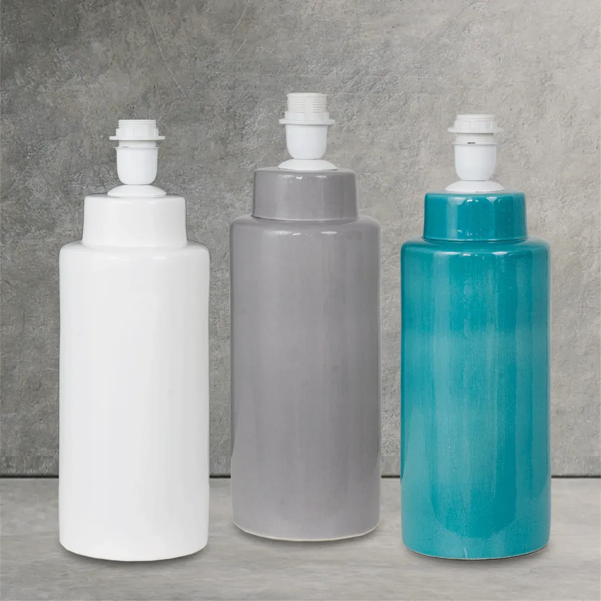 Pie de sobremesa de Cerámica en Tres Colores: Blanco, Gris y Turquesa | Lámparas Móstoles