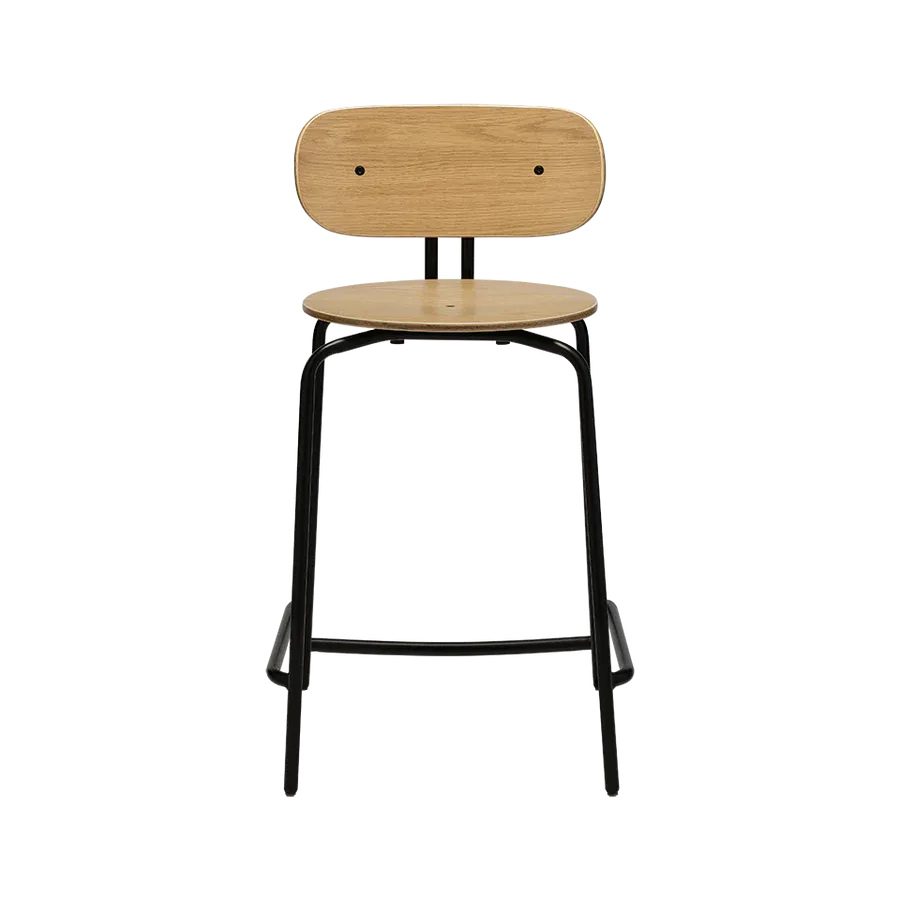 Taburete alto Curious en madera de roble y acero Natural & Black - Imagen 2