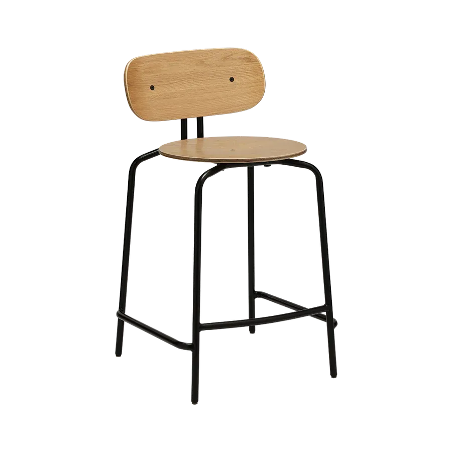 Taburete alto Curious en madera de roble y acero Natural & Black