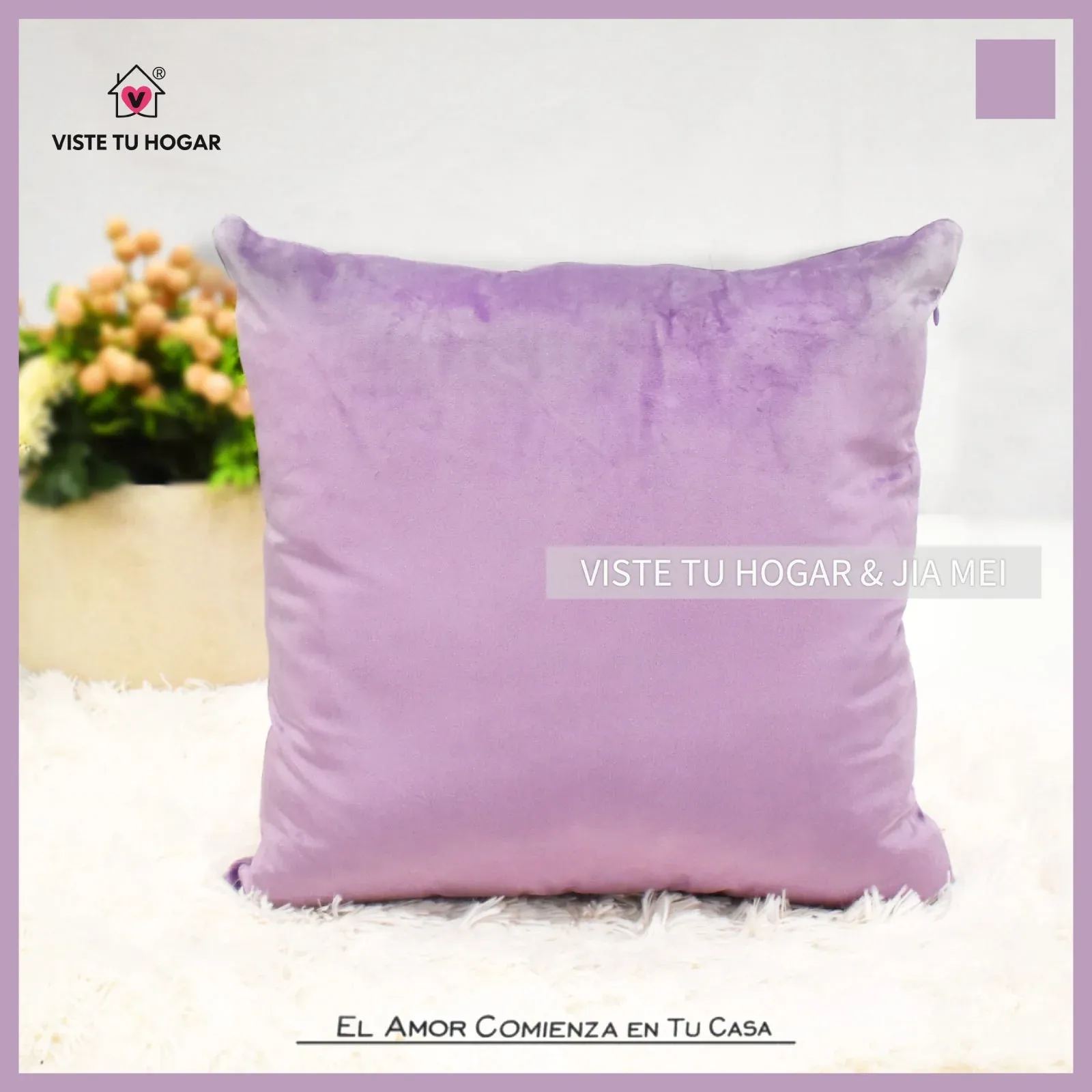 Cojín De Terciopelo Poliéster Con Un Estampado De Color Liso Sin Diseño - Imagen 9