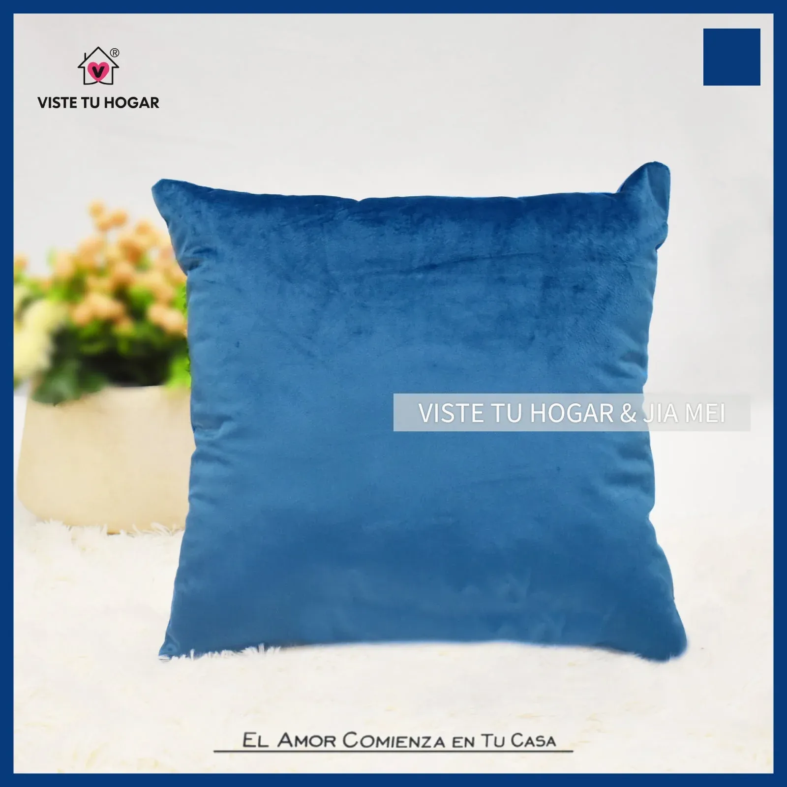 Cojín De Terciopelo Poliéster Con Un Estampado De Color Liso Sin Diseño - Imagen 6