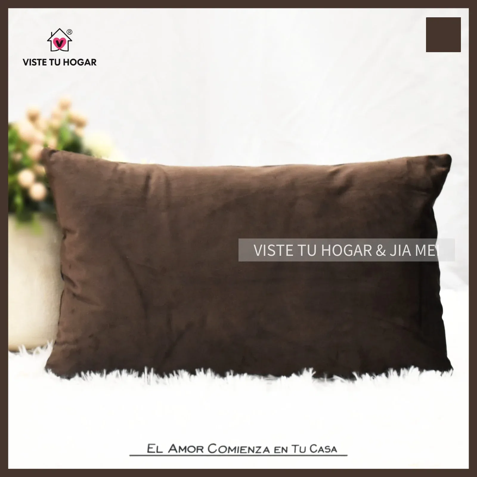 Cojín De Terciopelo Poliéster Con Un Estampado De Color Liso Sin Diseño - Imagen 3