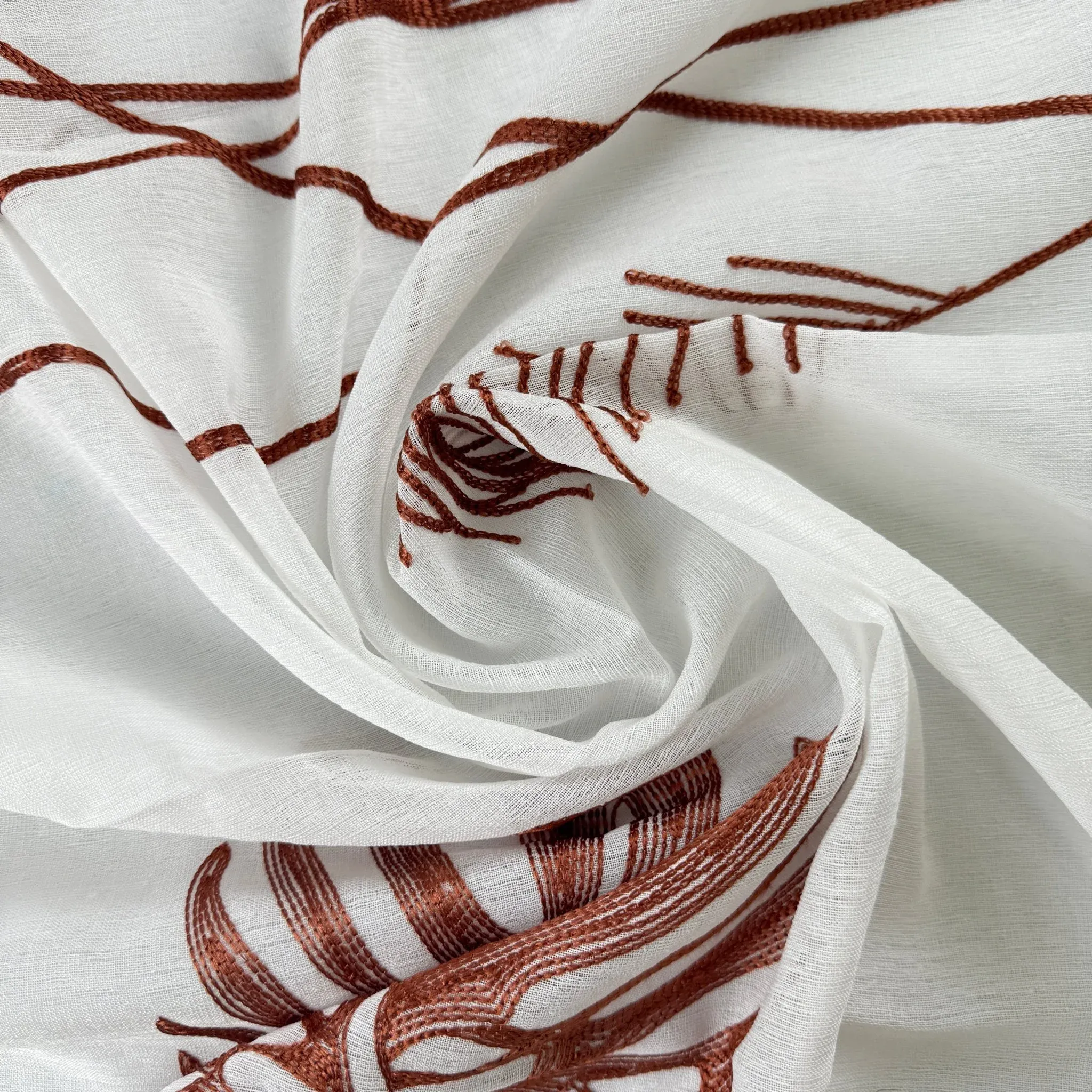 Cortina De Visillo Transparente Con Bordado De Hoja Monstera Poliéster 150x260cm - Imagen 4