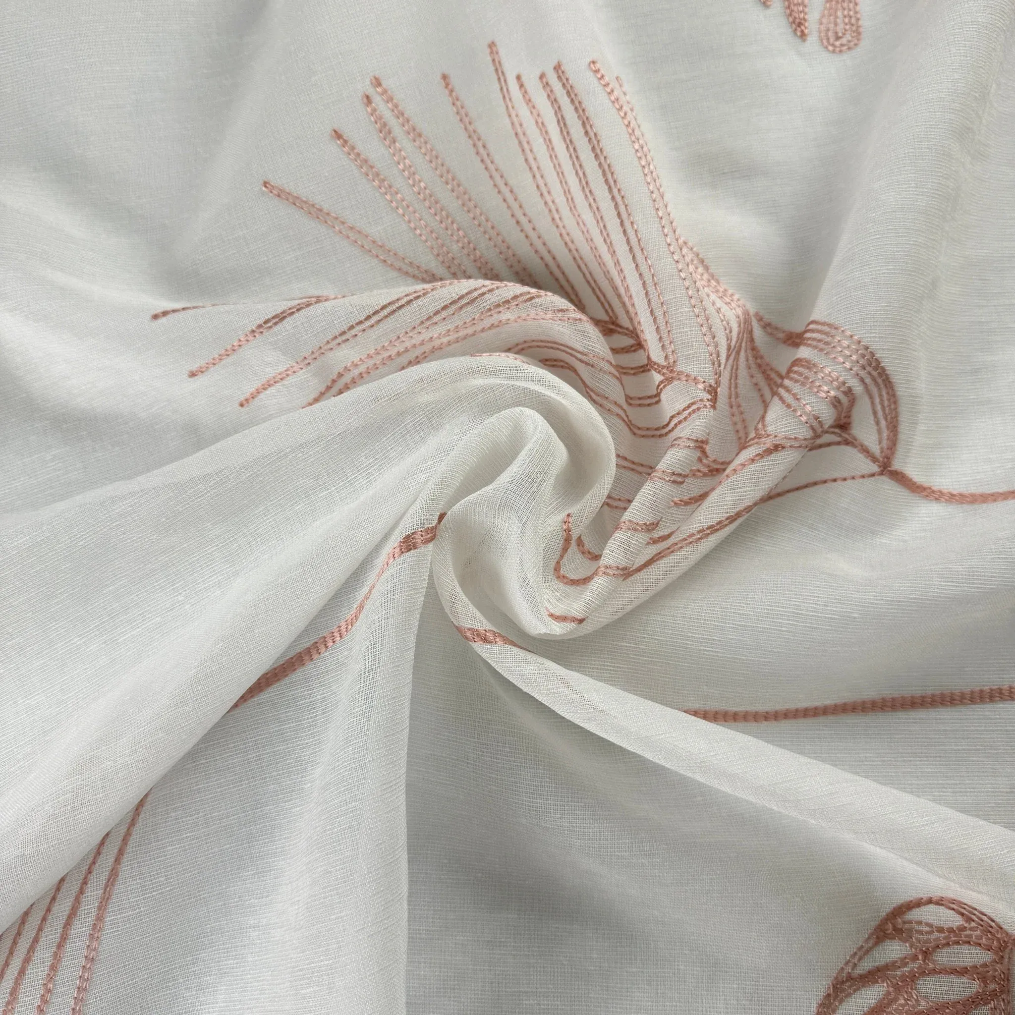 Cortina De Visillo Transparente Con Bordado De Hoja Monstera Poliéster 150x260cm - Imagen 3