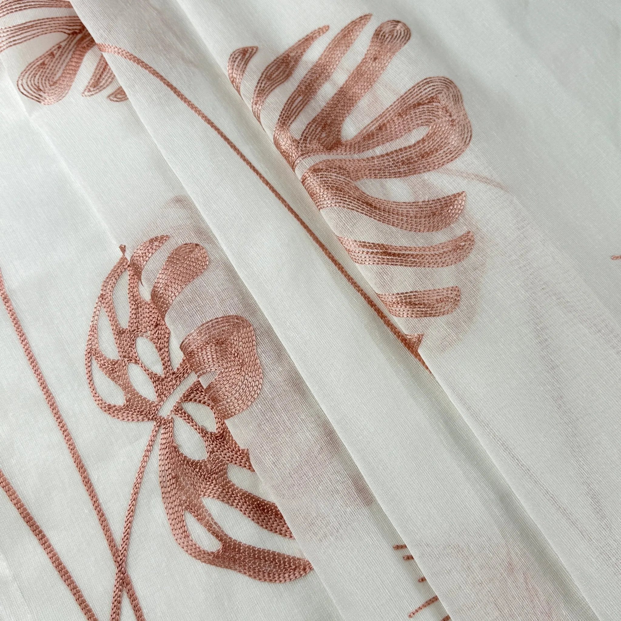 Cortina De Visillo Transparente Con Bordado De Hoja Monstera Poliéster 150x260cm - Imagen 2