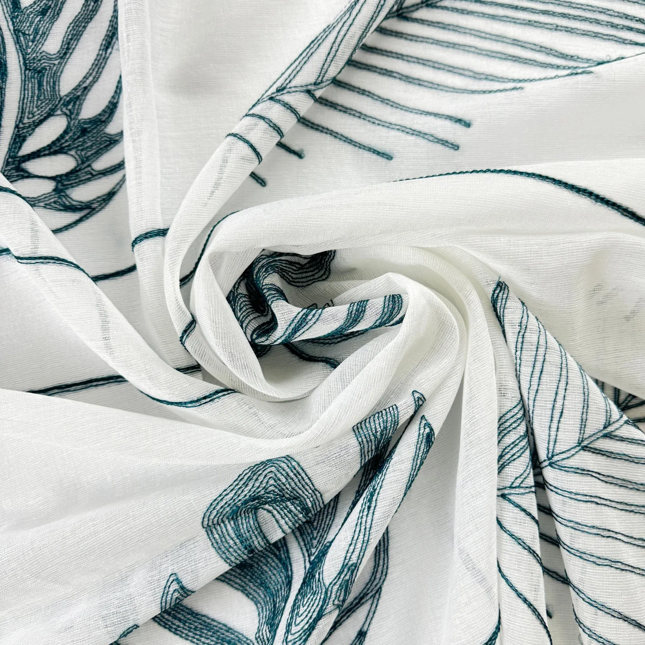 Cortina De Visillo Transparente Con Bordado De Hoja Monstera Poliéster 150x260cm - Imagen 7