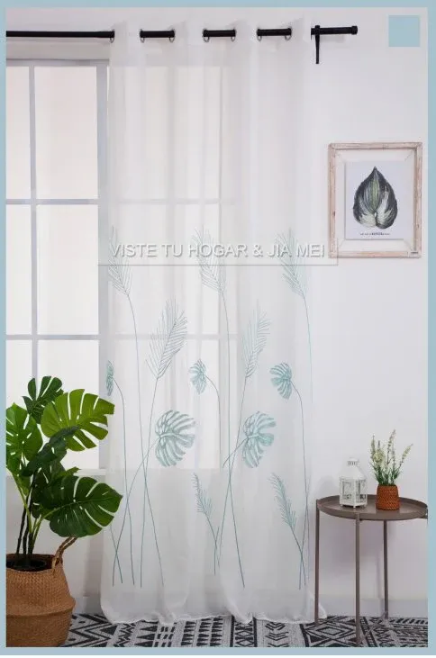 Cortina De Visillo Transparente Con Bordado De Hoja Monstera Poliéster 150x260cm - Imagen 9