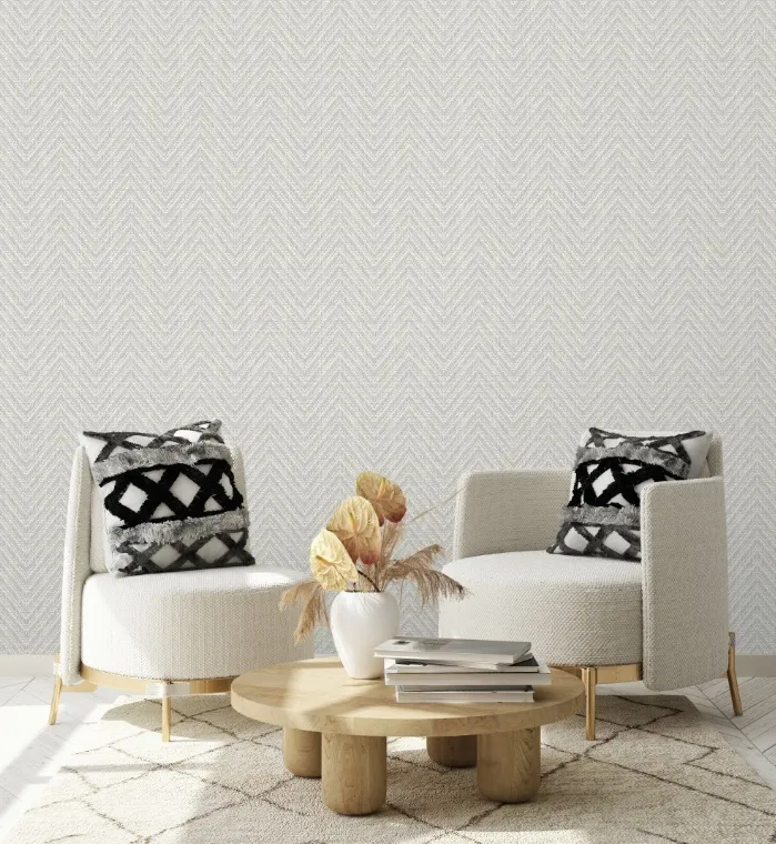 Papel pintado vinílico espiga relieve Georgia Light Grey - Imagen 5