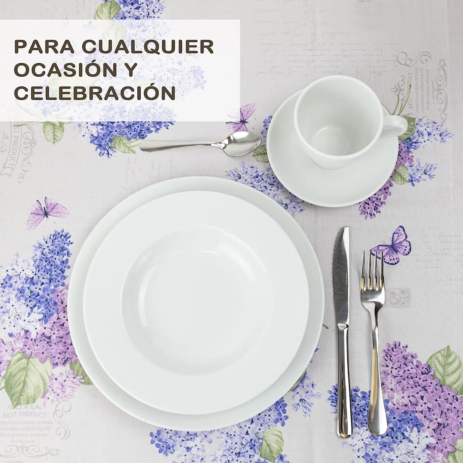 Mantel Antimancha Impermeable Con DIseño De Flores Moradas - Imagen 3