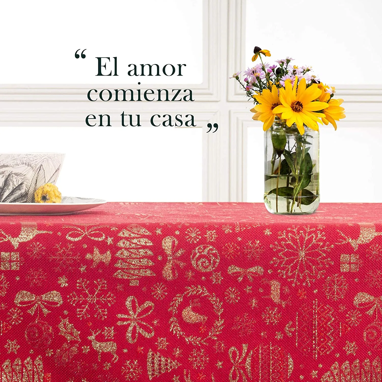 Mantel De Navidad Multilla 60% Poliéster, 30% Algodón, 10% Poliamida Con Diseño Ciervos Rojo - Imagen 6