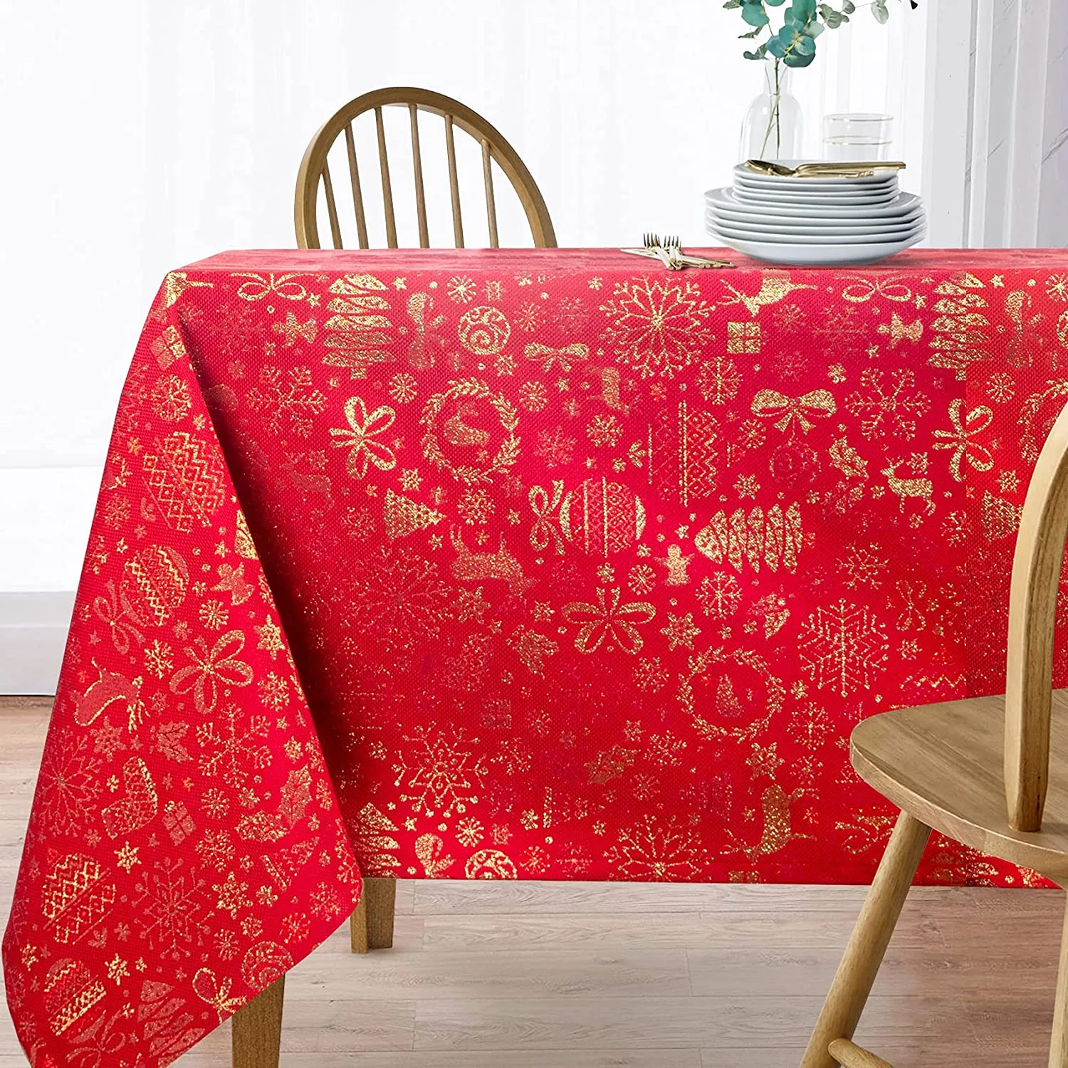 Mantel De Navidad Multilla 60% Poliéster, 30% Algodón, 10% Poliamida Con Diseño Ciervos Rojo