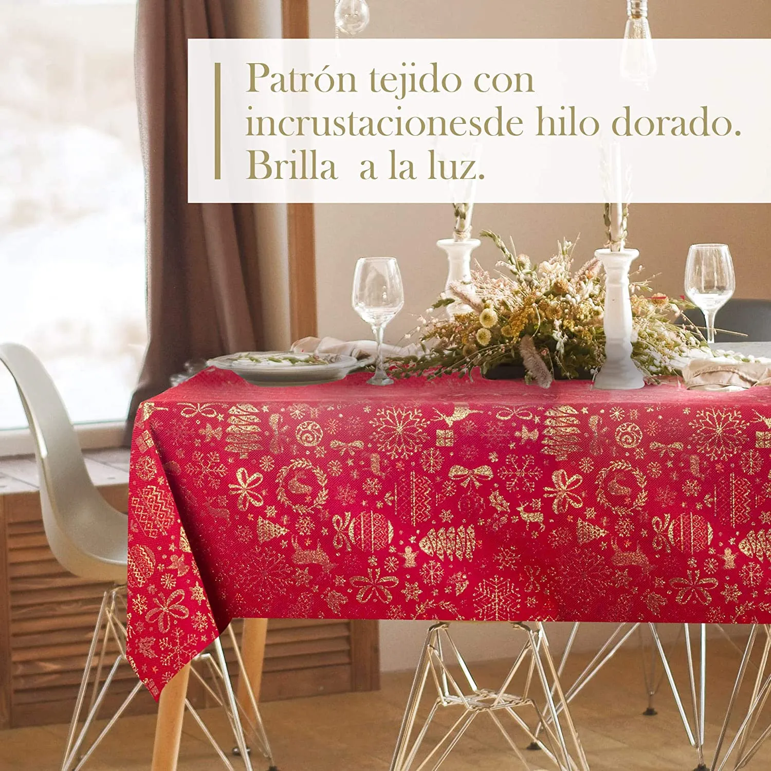 Mantel De Navidad Multilla 60% Poliéster, 30% Algodón, 10% Poliamida Con Diseño Ciervos Rojo - Imagen 2