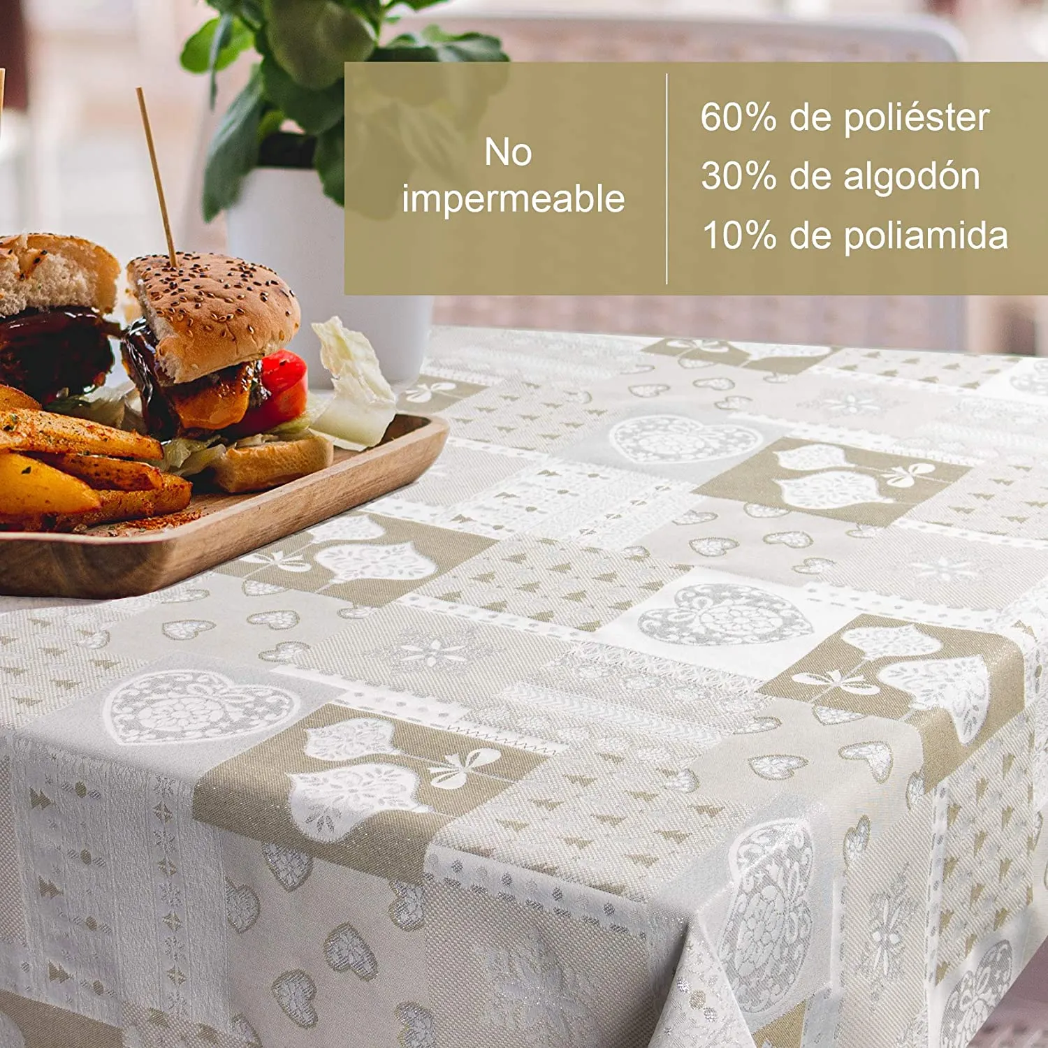 Mantel De Navidad Multilla 60% Poliéster, 30% Algodón, 10% Poliamida Con Diseño Corazones Gris - Imagen 4