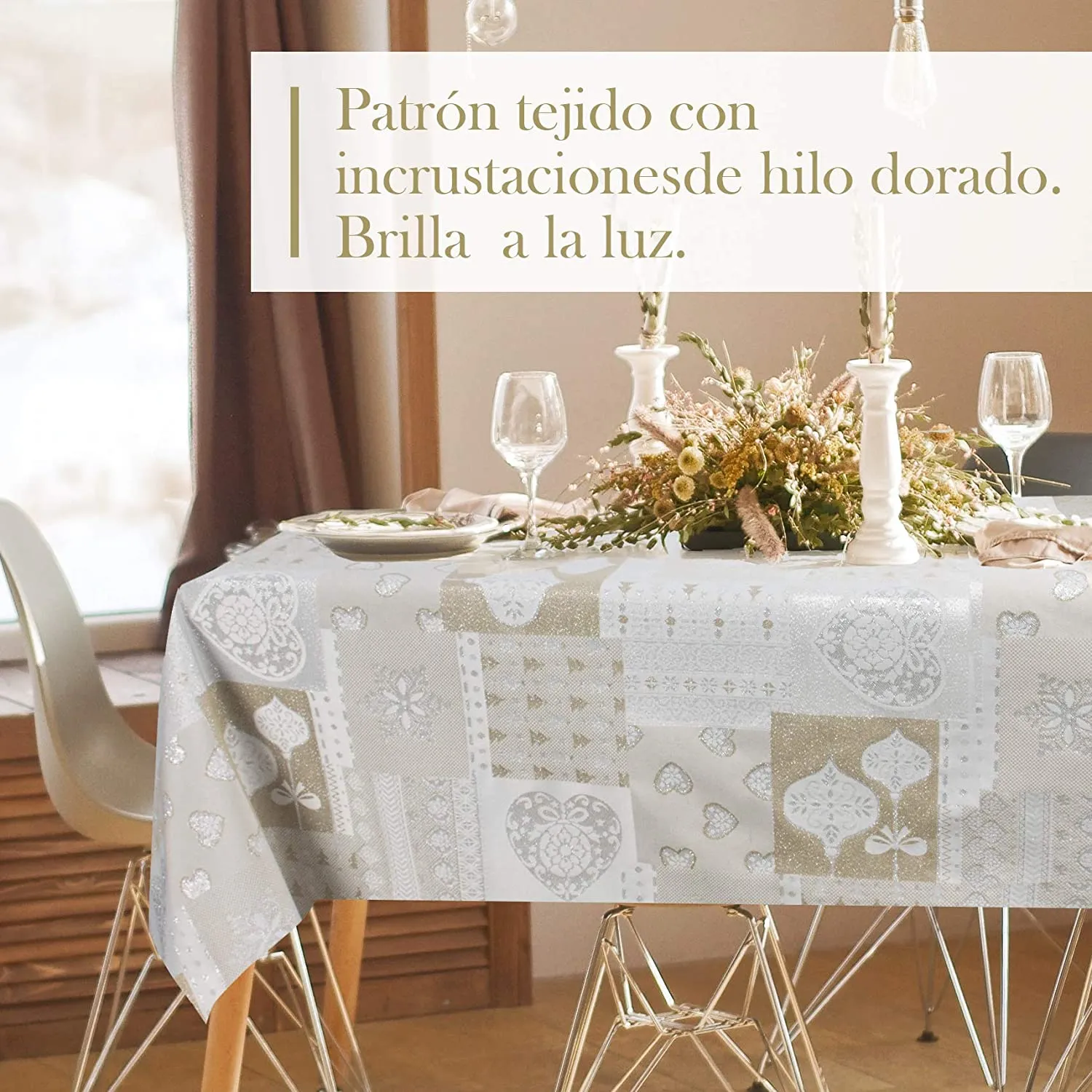 Mantel De Navidad Multilla 60% Poliéster, 30% Algodón, 10% Poliamida Con Diseño Corazones Gris - Imagen 2