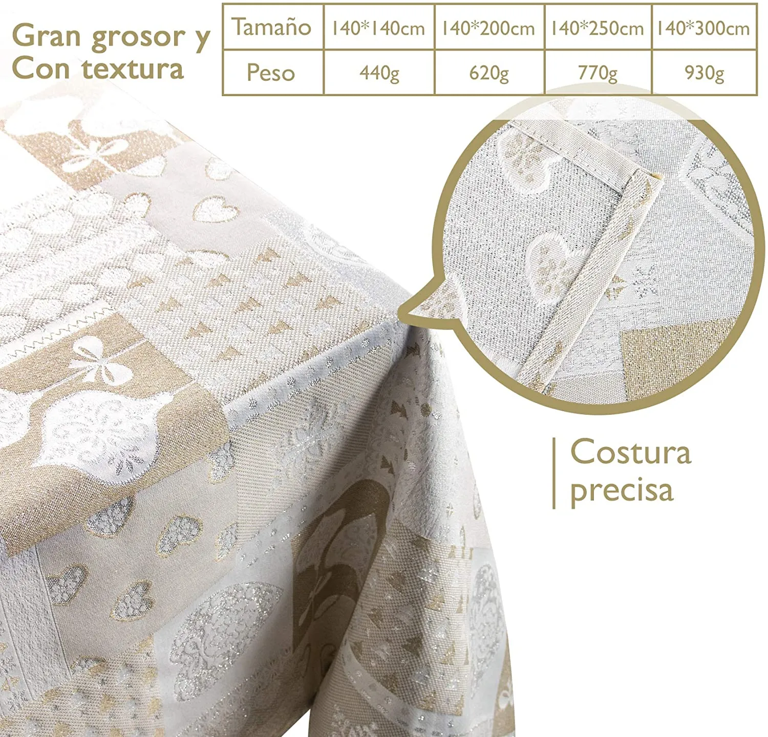 Mantel De Navidad Multilla 60% Poliéster, 30% Algodón, 10% Poliamida Con Diseño Corazones Gris - Imagen 7