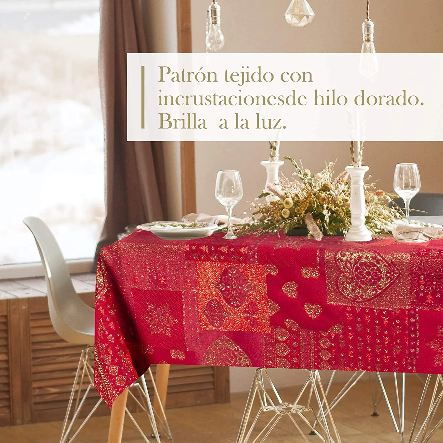 Mantel De Navidad Multilla 60% Poliéster, 30% Algodón, 10% Poliamida Con Diseño Corazones Rojo - Imagen 2