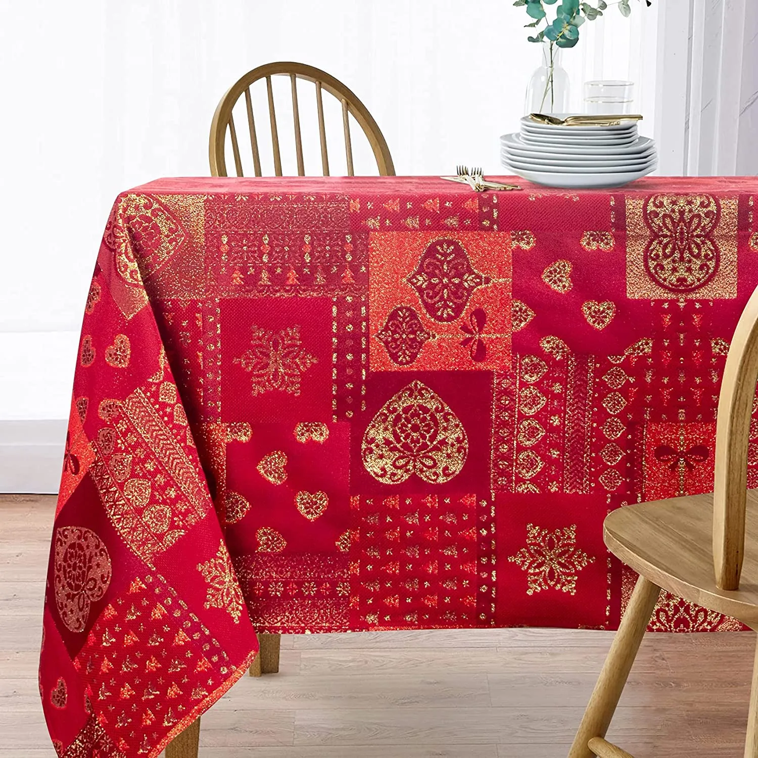 Mantel De Navidad Multilla 60% Poliéster, 30% Algodón, 10% Poliamida Con Diseño Corazones Rojo