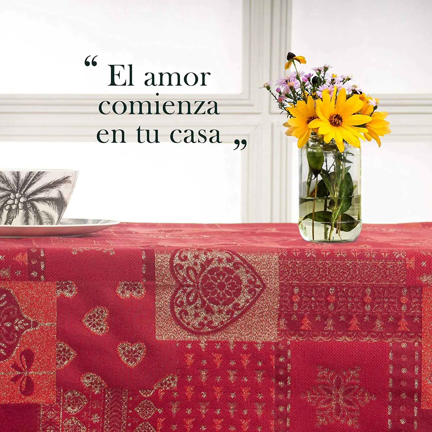 Mantel De Navidad Multilla 60% Poliéster, 30% Algodón, 10% Poliamida Con Diseño Corazones Rojo - Imagen 4