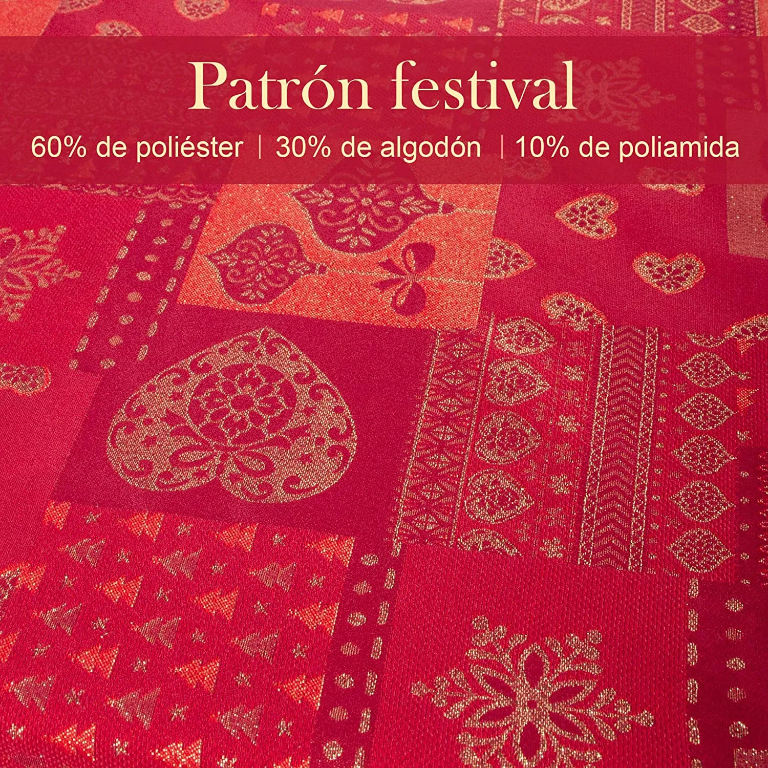 Mantel De Navidad Multilla 60% Poliéster, 30% Algodón, 10% Poliamida Con Diseño Corazones Rojo - Imagen 5