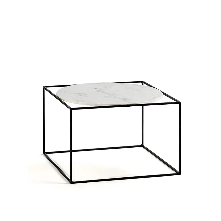 Mesa de centro de metal con mármol circular - Imagen 2