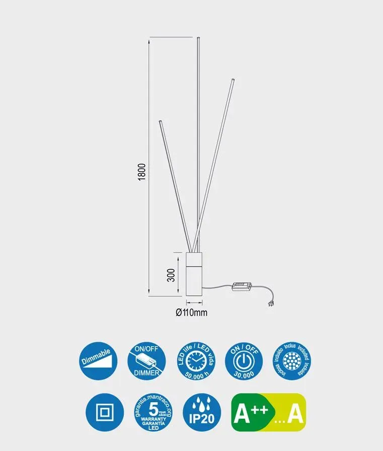 Lámpara de pie modelo Vertical con diseño minimalista y varillas doradas en 2 tamaños - Imagen 6