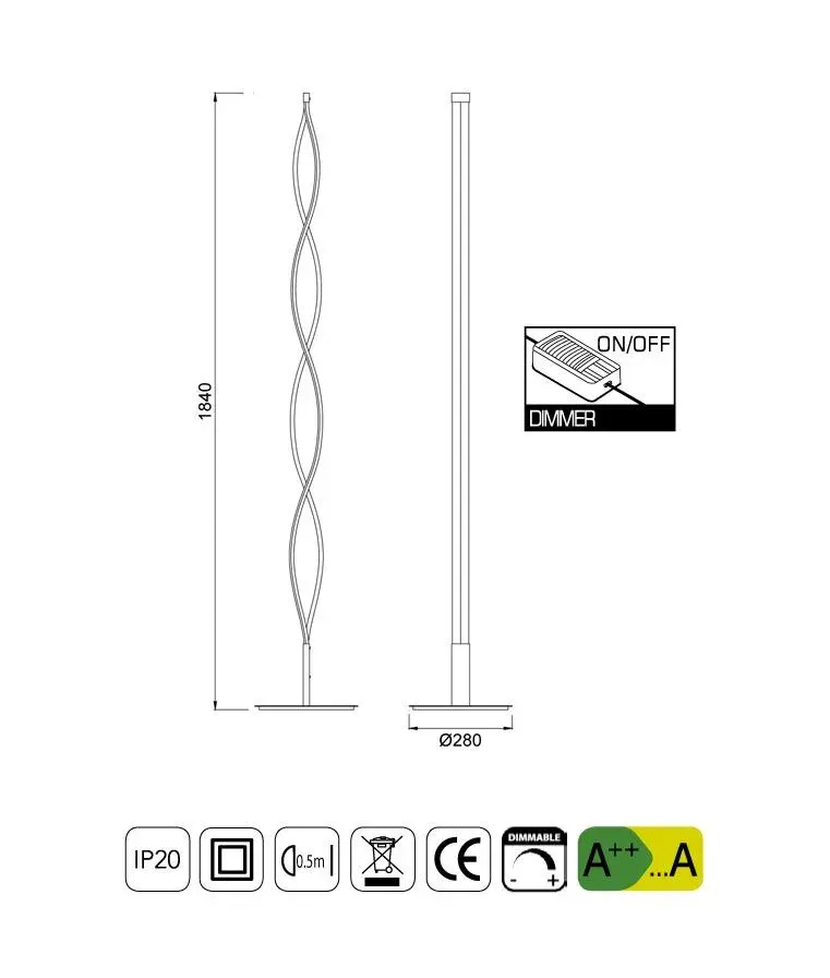 Lámpara de pie SAHARA LED 28W en plata, altura de 185 cm, diseño minimalista y regulable en intensidad - Imagen 3