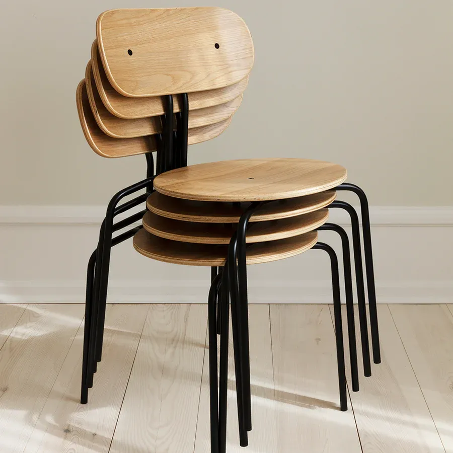 Silla Curious en madera de roble y acero Natural & Black - Imagen 7