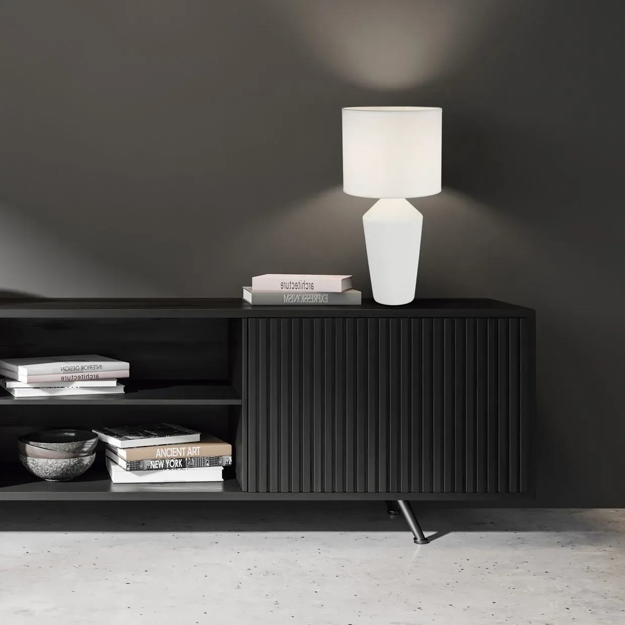 Lámpara de sobremesa de cerámica en cuatro colores con pantalla de tela blanca - Imagen 2