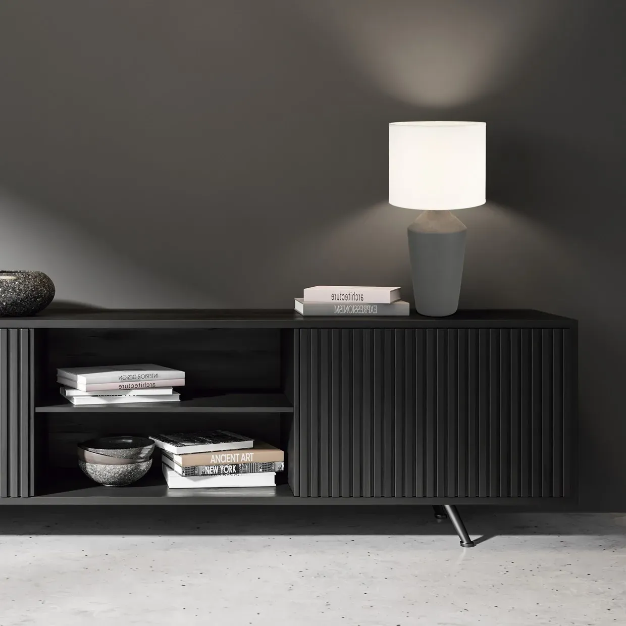 Lámpara de sobremesa de cerámica en cuatro colores con pantalla de tela blanca - Imagen 6