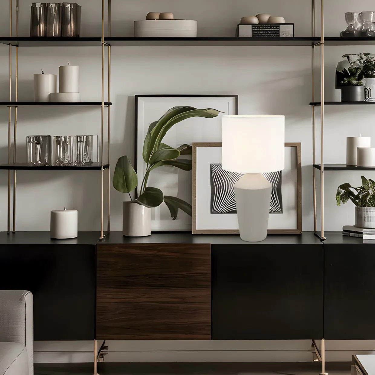 Lámpara de sobremesa de cerámica en cuatro colores con pantalla de tela blanca - Imagen 8