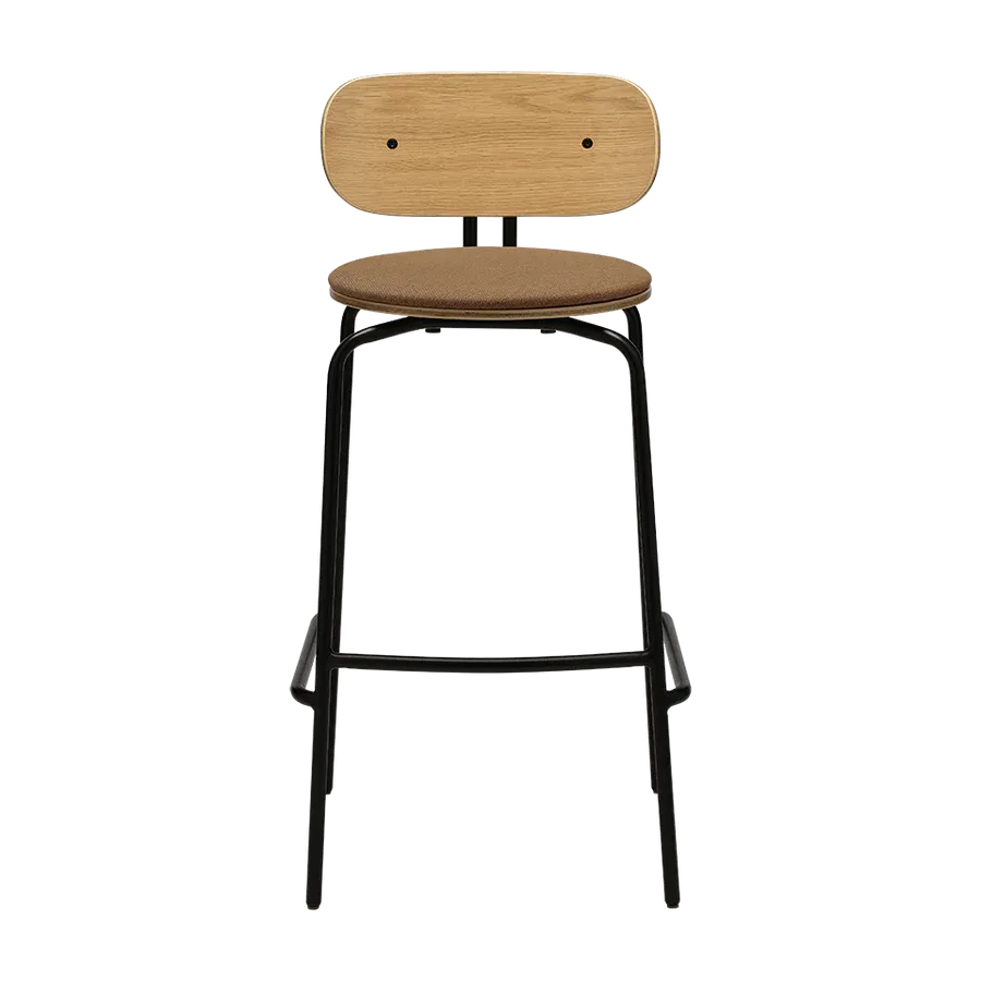 Taburete alto Curious en madera de roble y acero tapizado Sugar Brown - Imagen 3