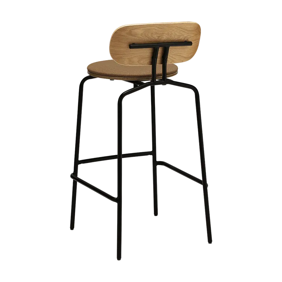 Taburete alto Curious en madera de roble y acero tapizado Sugar Brown - Imagen 2