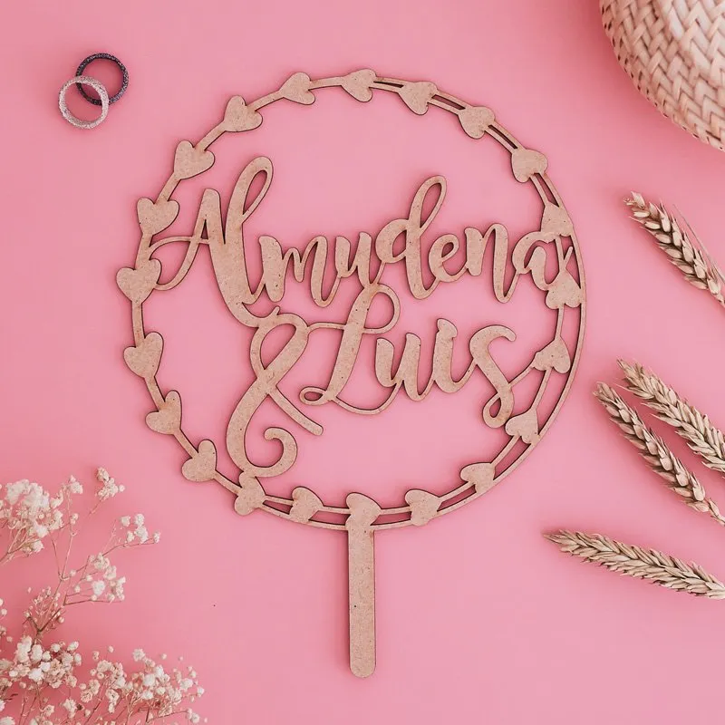 Topper corona corazones personalizada